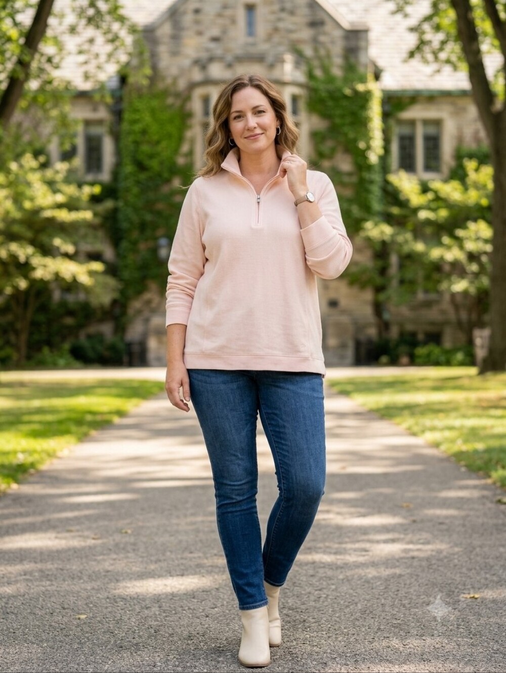 Eddie Bauer Pale Pink Peach Quarter Zip Sweatshirt Women's Size 2XL Cozy